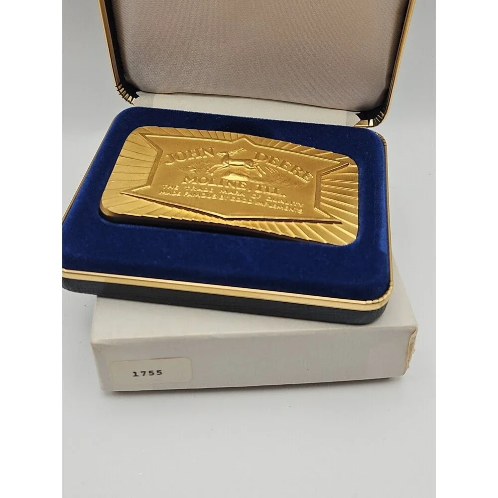 1984 JOHN DEERE Belt Buckle 1936 Historical Trademark 24-Carat Plated Limited